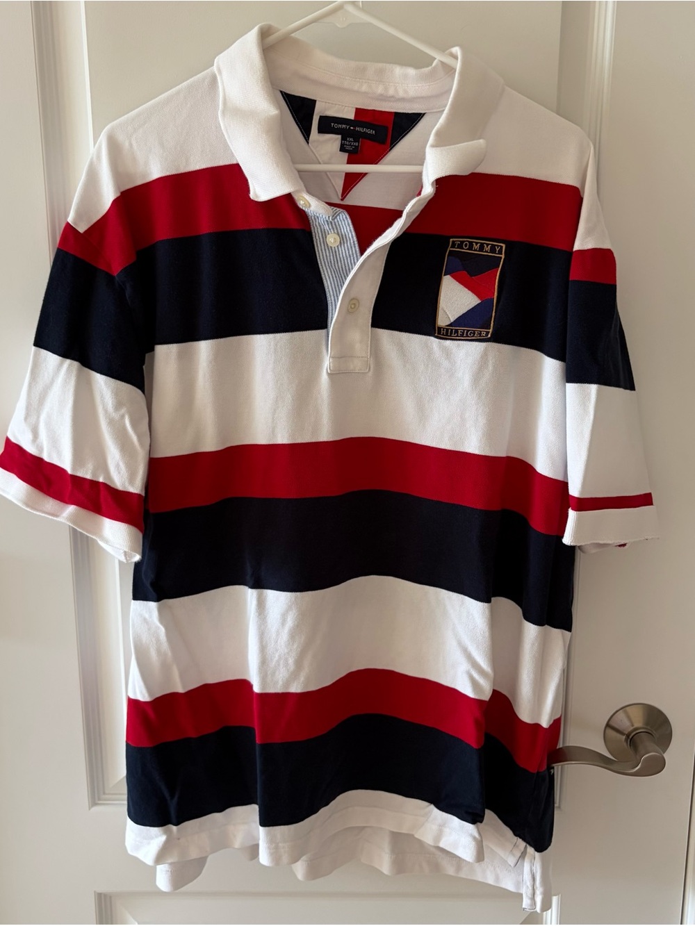 Tommy Hilfiger Red White Navy Striped Rugby Polo